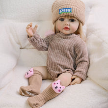 Load image into Gallery viewer, 22&quot; Fully Vinyl Baby Doll with Removable Blonde Hair &amp; Blue Eyes - Knit Maillard Beanie Set, Butterfly Pacifier - Betty

