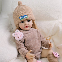 Load image into Gallery viewer, 22&quot; Fully Vinyl Baby Doll with Removable Blonde Hair &amp; Blue Eyes - Knit Maillard Beanie Set, Butterfly Pacifier - Betty
