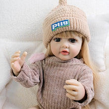 Load image into Gallery viewer, 22&quot; Fully Vinyl Baby Doll with Removable Blonde Hair &amp; Blue Eyes - Knit Maillard Beanie Set, Butterfly Pacifier - Betty
