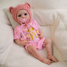 Carica l&#39;immagine nel visualizzatore di Gallery, 20&quot; LouLou Cloth-Body Reborn Baby - Hand-Painted Hair,Blue Eyes &amp; Knit Hat Romper Set
