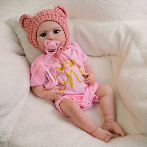 20" LouLou Cloth-Body Reborn Baby - Hand-Painted Hair,Blue Eyes & Knit Hat Romper Set