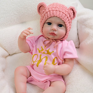 20" LouLou Cloth-Body Reborn Baby - Hand-Painted Hair,Blue Eyes & Knit Hat Romper Set