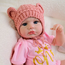 Carica l&#39;immagine nel visualizzatore di Gallery, 20&quot; LouLou Cloth-Body Reborn Baby - Hand-Painted Hair,Blue Eyes &amp; Knit Hat Romper Set
