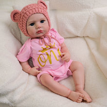 Carica l&#39;immagine nel visualizzatore di Gallery, 20&quot; LouLou Cloth-Body Reborn Baby - Hand-Painted Hair,Blue Eyes &amp; Knit Hat Romper Set
