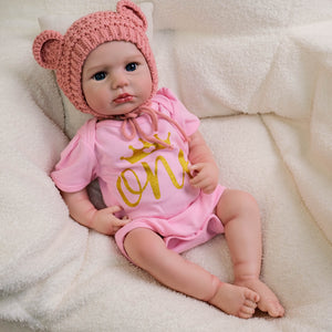 20" LouLou Cloth-Body Reborn Baby - Hand-Painted Hair,Blue Eyes & Knit Hat Romper Set