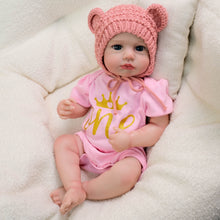Carica l&#39;immagine nel visualizzatore di Gallery, 20&quot; LouLou Cloth-Body Reborn Baby - Hand-Painted Hair,Blue Eyes &amp; Knit Hat Romper Set
