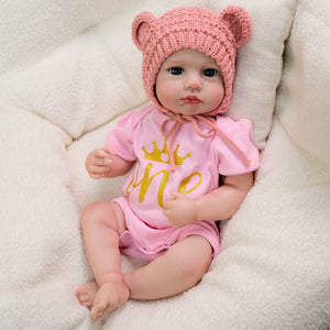 20" LouLou Cloth-Body Reborn Baby - Hand-Painted Hair,Blue Eyes & Knit Hat Romper Set