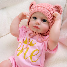 Carica l&#39;immagine nel visualizzatore di Gallery, 20&quot; LouLou Cloth-Body Reborn Baby - Hand-Painted Hair,Blue Eyes &amp; Knit Hat Romper Set
