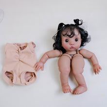 Cargar imagen en el visor de la galería, Hand-Rooted Black Curly Hair Brown Eyes Pre-Painted Reborn Doll Kit | Cloth Body DIY Assembly Set
