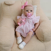 Carica l&#39;immagine nel visualizzatore di Gallery, Bettie 18&quot; Hand-Painted Pink Gingham Peter Pan Collar Bodysuit &amp; Headband Doll - Cloth Body with Blue Glass Eyes, Rooted Hair Collector Art Doll

