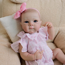 Carica l&#39;immagine nel visualizzatore di Gallery, Bettie 18&quot; Hand-Painted Pink Gingham Peter Pan Collar Bodysuit &amp; Headband Doll - Cloth Body with Blue Glass Eyes, Rooted Hair Collector Art Doll

