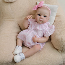 Carica l&#39;immagine nel visualizzatore di Gallery, Bettie 18&quot; Hand-Painted Pink Gingham Peter Pan Collar Bodysuit &amp; Headband Doll - Cloth Body with Blue Glass Eyes, Rooted Hair Collector Art Doll
