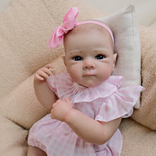 Carica l&#39;immagine nel visualizzatore di Gallery, Bettie 18&quot; Hand-Painted Pink Gingham Peter Pan Collar Bodysuit &amp; Headband Doll - Cloth Body with Blue Glass Eyes, Rooted Hair Collector Art Doll
