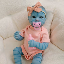 Carica l&#39;immagine nel visualizzatore di Gallery, Bettie Avatar 18&quot; Fantasy Vinyl Doll - Hand-Painted Blue Skin &amp; Icy Blue Eyes | Pink Lace Bow-Dress + Floral Headband | Collector&#39;s Edition
