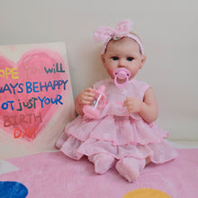 Load image into Gallery viewer, 19&quot; Ward Full Vinyl Reborn Girl - Hand-Painted Hair, Blue Eyes &amp; Pink Tiered Dress
