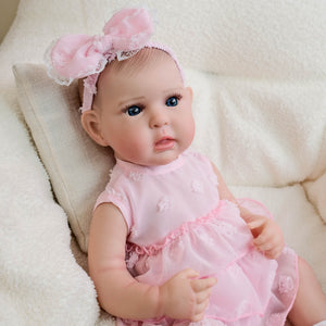 19" Ward Full Vinyl Reborn Girl - Hand-Painted Hair, Blue Eyes & Pink Tiered Dress