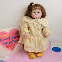 画像をギャラリービューアに読み込む, 24 inch 60cm Exquisite Cloth Body Reborn Baby &quot;Charlotte&quot; - Implanted Brown Curly Hair, Full Limbs + Ditsy Floral Peter Pan Collar Dress Set
