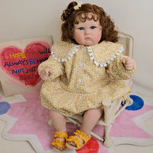 画像をギャラリービューアに読み込む, 24 inch 60cm Exquisite Cloth Body Reborn Baby &quot;Charlotte&quot; - Implanted Brown Curly Hair, Full Limbs + Ditsy Floral Peter Pan Collar Dress Set
