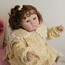 画像をギャラリービューアに読み込む, 24 inch 60cm Exquisite Cloth Body Reborn Baby &quot;Charlotte&quot; - Implanted Brown Curly Hair, Full Limbs + Ditsy Floral Peter Pan Collar Dress Set
