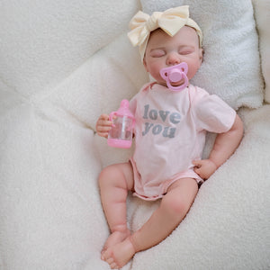 19" Enchanted Reborn Baby Doll Luna - Hand-Painted Head, High-Saturation Fantasy Skin, Pink Letter Print Romper & Headband