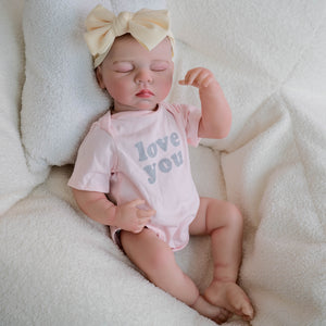 19" Enchanted Reborn Baby Doll Luna - Hand-Painted Head, High-Saturation Fantasy Skin, Pink Letter Print Romper & Headband