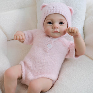 19 Inch Reborn Twin Baby Dolls Lily - Hand-Painted Heads, Powder Pink Knit Sets, Blue Eyes & Pacifiers