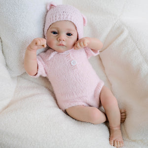 19 Inch Reborn Twin Baby Dolls Lily - Hand-Painted Heads, Powder Pink Knit Sets, Blue Eyes & Pacifiers
