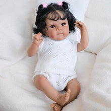 Cargar imagen en el visor de la galería, 18 inch African American Reborn Baby Bettie  Brown Skin, Implanted Black Curly Hair, Brown Eyes + Lace Knit Sweater
