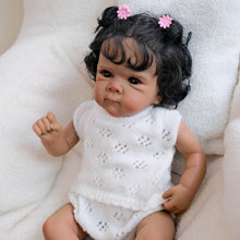 Cargar imagen en el visor de la galería, 18 inch African American Reborn Baby Bettie  Brown Skin, Implanted Black Curly Hair, Brown Eyes + Lace Knit Sweater

