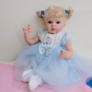 Light-Up 20 inch Arianna Fashion Reborn Baby Doll with Blonde Curly Hair, Blue Eyes, White Skin & Cloth Body