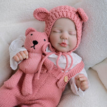 Cargar imagen en el visor de la galería, 19 inch 48cm Sleeping Reborn Baby &quot;Valentina&quot; - Hand-Rooted Hair, Cloth Body + Blush Pink Pinafore Set &amp; Bonus Companion Doll
