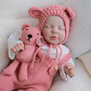 19 inch 48cm Sleeping Reborn Baby "Valentina" - Hand-Rooted Hair, Cloth Body + Blush Pink Pinafore Set & Bonus Companion Doll