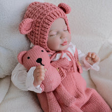 Cargar imagen en el visor de la galería, 19 inch 48cm Sleeping Reborn Baby &quot;Valentina&quot; - Hand-Rooted Hair, Cloth Body + Blush Pink Pinafore Set &amp; Bonus Companion Doll
