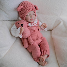 Cargar imagen en el visor de la galería, 19 inch 48cm Sleeping Reborn Baby &quot;Valentina&quot; - Hand-Rooted Hair, Cloth Body + Blush Pink Pinafore Set &amp; Bonus Companion Doll
