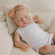 Cargar imagen en el visor de la galería, 19 inch 48cm Gallery-Level Reborn Baby Irys- Hand-Painted Portrait, Cloth Body + Deep Blush Bow &amp; Strapless Romper
