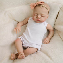 Cargar imagen en el visor de la galería, 19 inch 48cm Gallery-Level Reborn Baby Irys- Hand-Painted Portrait, Cloth Body + Deep Blush Bow &amp; Strapless Romper
