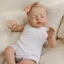 Cargar imagen en el visor de la galería, 19 inch 48cm Gallery-Level Reborn Baby Irys- Hand-Painted Portrait, Cloth Body + Deep Blush Bow &amp; Strapless Romper
