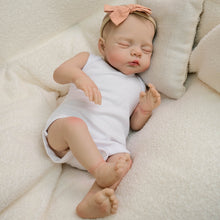 Cargar imagen en el visor de la galería, 19 inch 48cm Gallery-Level Reborn Baby Irys- Hand-Painted Portrait, Cloth Body + Deep Blush Bow &amp; Strapless Romper
