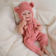 画像をギャラリービューアに読み込む, 20 inch Fully Vinyl Baby Doll with Hand-Painted Hair &amp; Blue Eyes - Pink Hooded Overalls Set | Realistic Toddler Girl - Emmy
