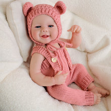 画像をギャラリービューアに読み込む, 20 inch Fully Vinyl Baby Doll with Hand-Painted Hair &amp; Blue Eyes - Pink Hooded Overalls Set | Realistic Toddler Girl - Emmy
