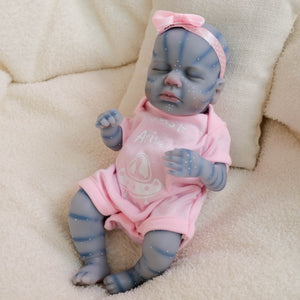 Authentic 12" Avatar Themed Baby Doll - Lifelike Blue-Skinned Figure with Yellow Eyes and Outfit Set Na'vi Inspired Infant Replica Toy for Adult Collectors