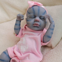 Cargar imagen en el visor de la galería, Authentic 12&quot; Avatar Themed Baby Doll - Lifelike Blue-Skinned Figure with Yellow Eyes and Outfit Set Na&#39;vi Inspired Infant Replica Toy for Adult Collectors
