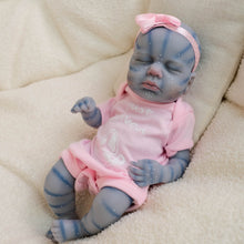Cargar imagen en el visor de la galería, Authentic 12&quot; Avatar Themed Baby Doll - Lifelike Blue-Skinned Figure with Yellow Eyes and Outfit Set Na&#39;vi Inspired Infant Replica Toy for Adult Collectors
