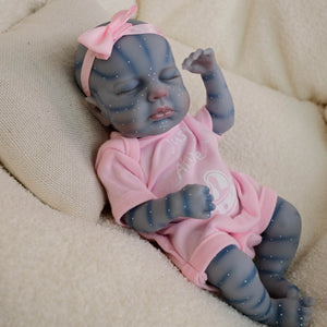 Authentic 12" Avatar Themed Baby Doll - Lifelike Blue-Skinned Figure with Yellow Eyes and Outfit Set Na'vi Inspired Infant Replica Toy for Adult Collectors