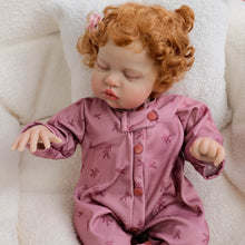 Load image into Gallery viewer, 19&quot; Reborn Doll Teddy with Rooted Brown Curly Hair &amp; Closed Eyes Soft Cloth Body, Full Feeding Set, Fashion Outfit, Huggable Companion
