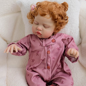 19" Reborn Doll Teddy with Rooted Brown Curly Hair & Closed Eyes Soft Cloth Body, Full Feeding Set, Fashion Outfit, Huggable Companion