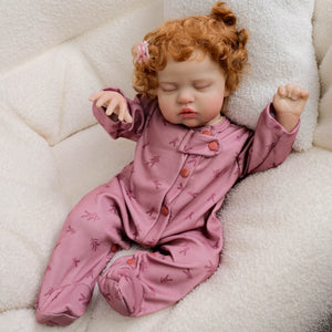 19" Reborn Doll Teddy with Rooted Brown Curly Hair & Closed Eyes Soft Cloth Body, Full Feeding Set, Fashion Outfit, Huggable Companion