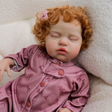 Load image into Gallery viewer, 19&quot; Reborn Doll Teddy with Rooted Brown Curly Hair &amp; Closed Eyes Soft Cloth Body, Full Feeding Set, Fashion Outfit, Huggable Companion
