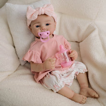Carregar imagem no visualizador da galeria, 20inch Reborn Baby Girl Juliette - Full Vinyl Body with Hand-Painted Hair &amp; Blue Eyes, Wearing Pink Floral Outfit &amp; Headband
