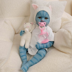 20 Inch LouLou Avatar Doll with Sparkling Yellow Glass Eyes, Hand-Painted Head, Avatar Skin Tone, Pink Cardigan & White Shorts, Full Vinyl Body